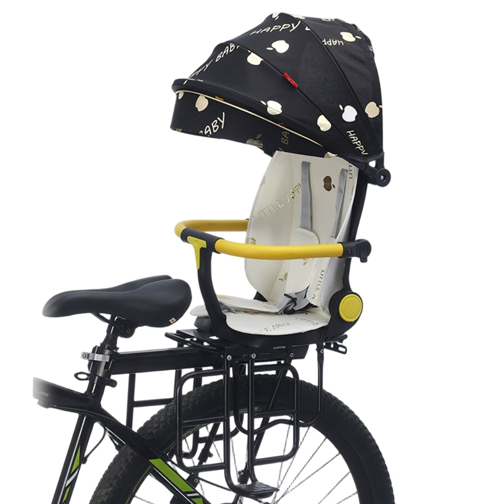Faticenic Toddler Bike Seat, Foldable Baby Bike Seat with Chair Pad & Sunshade, Rear Frame Mount Seats for 6 Months-4 Years Old Toddlers (Black)