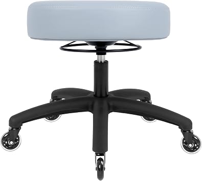 17" Round Vinyl Fabric Stool, Table Height, 360 deg Level Activation, Heavy Duty, Lab, Medical, Garage, Home, Spa, Cleanroom Rubber Roller, Gray
