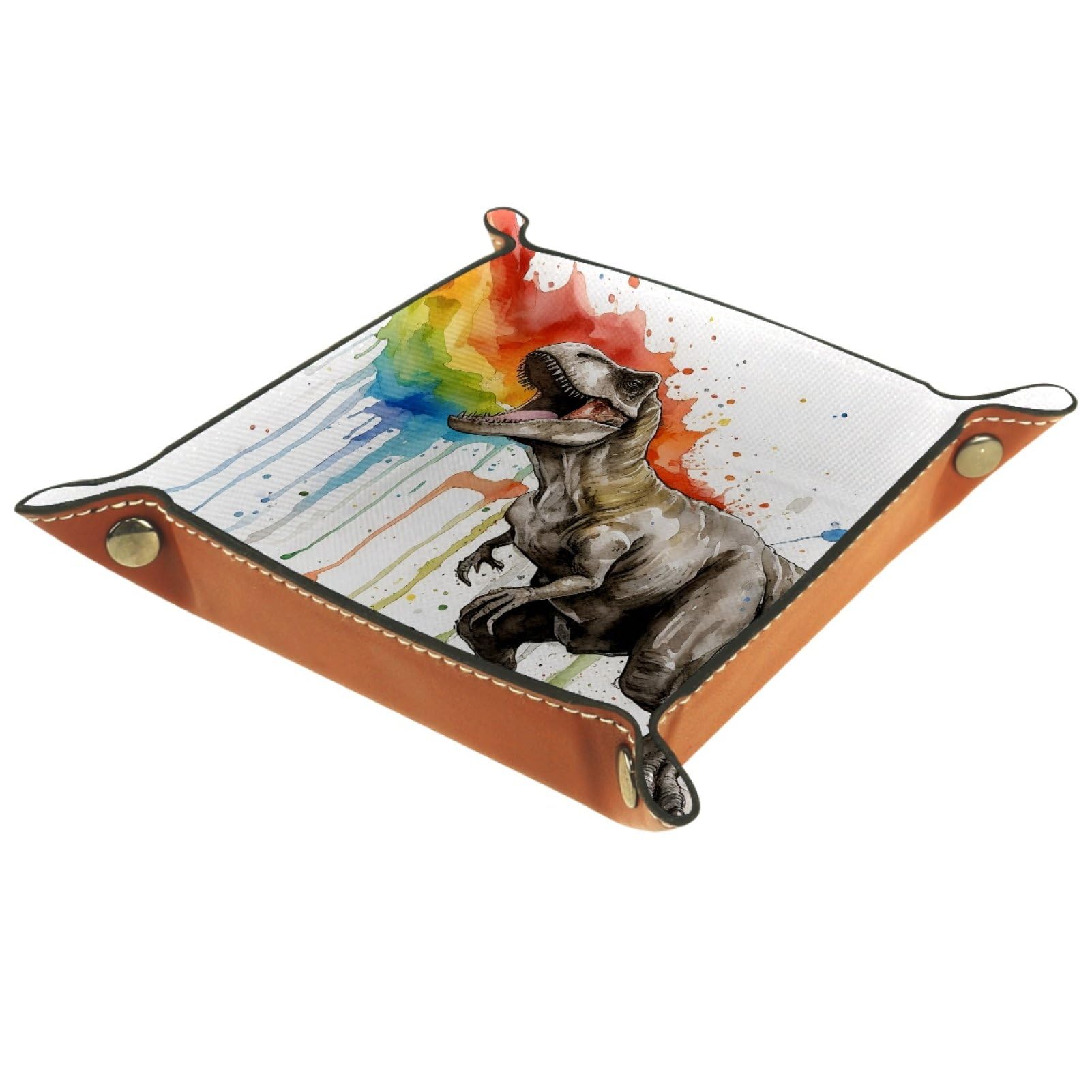 VAPOKF Dinosaurs Portable Dice Rolling Tray, Microfiber Leather Dice Holder Game Box for D&D, RPG, Table Games or Desktop Phone Key Storage, 20.5 × 20.5 cm