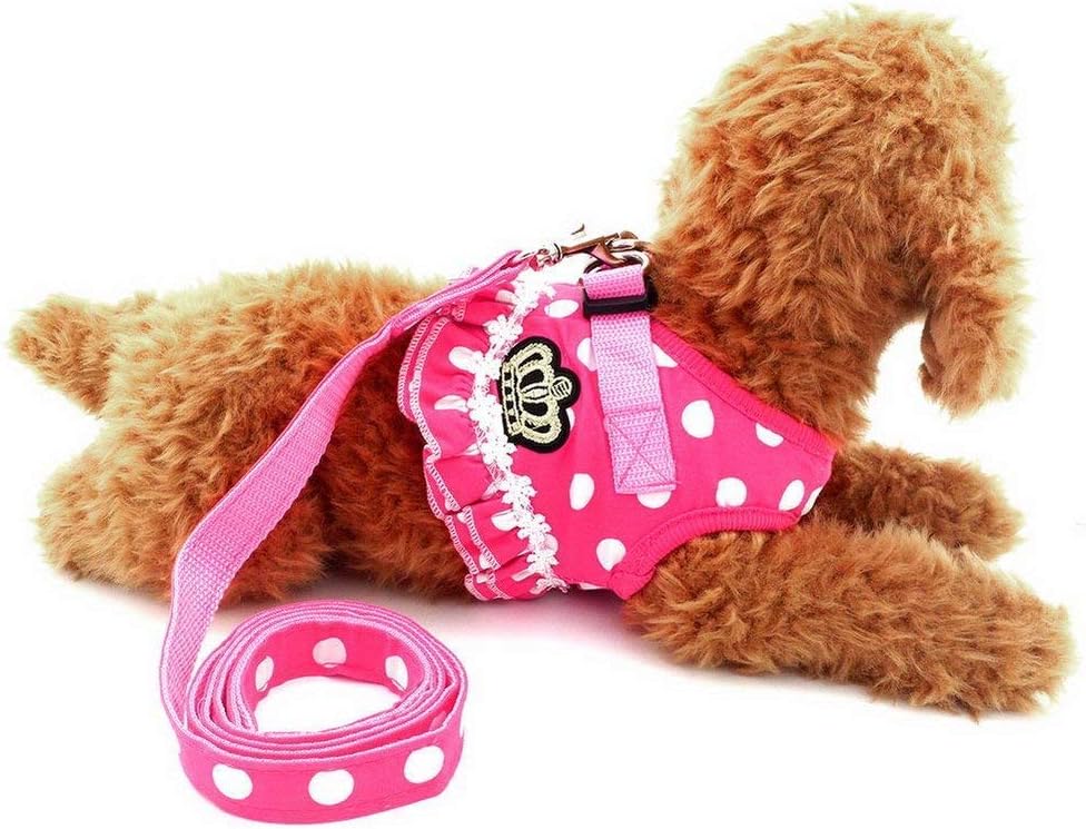 Step-in Dog Harness and Leash Set for Small Dogs, Polka Dot Mesh Padded Puppy Vest, No-Pull Breathable Escape Proof Harness for Cats Chihuahua Yorkie | Breathable Mesh Padded, No-Pull Fit, Daily Walks, Photos, Ruffle Trim, Quick-release Buckle, Chihuahua, Yorkie, Small Breed