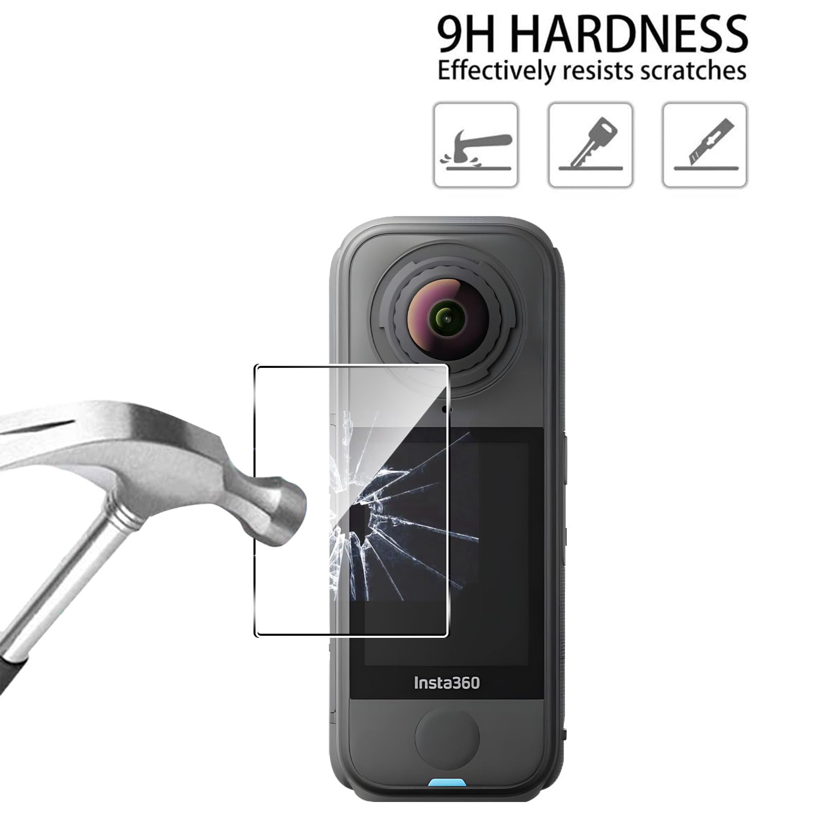 QULLOO Pellicola Protettiva per Insta360 X4 Air, 3 Pezzi HD Vetro Temperato Durezza 9H Anti-graffio Schermo Protezione
