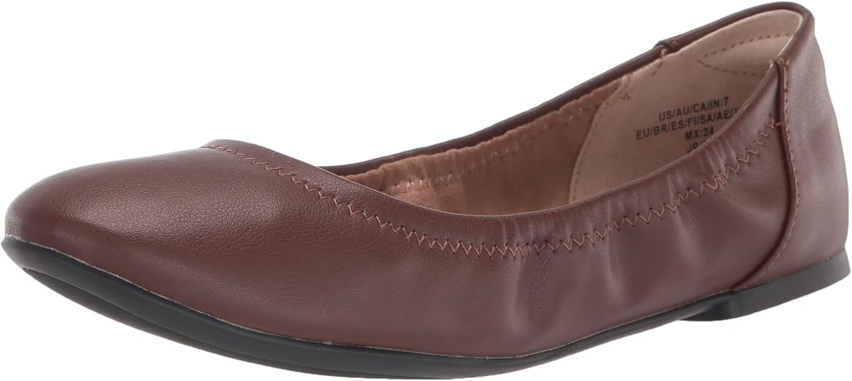 Amazon Essentials Women's Belice Slip On Ballet Flat, Deep Brown, 8.5 Wide