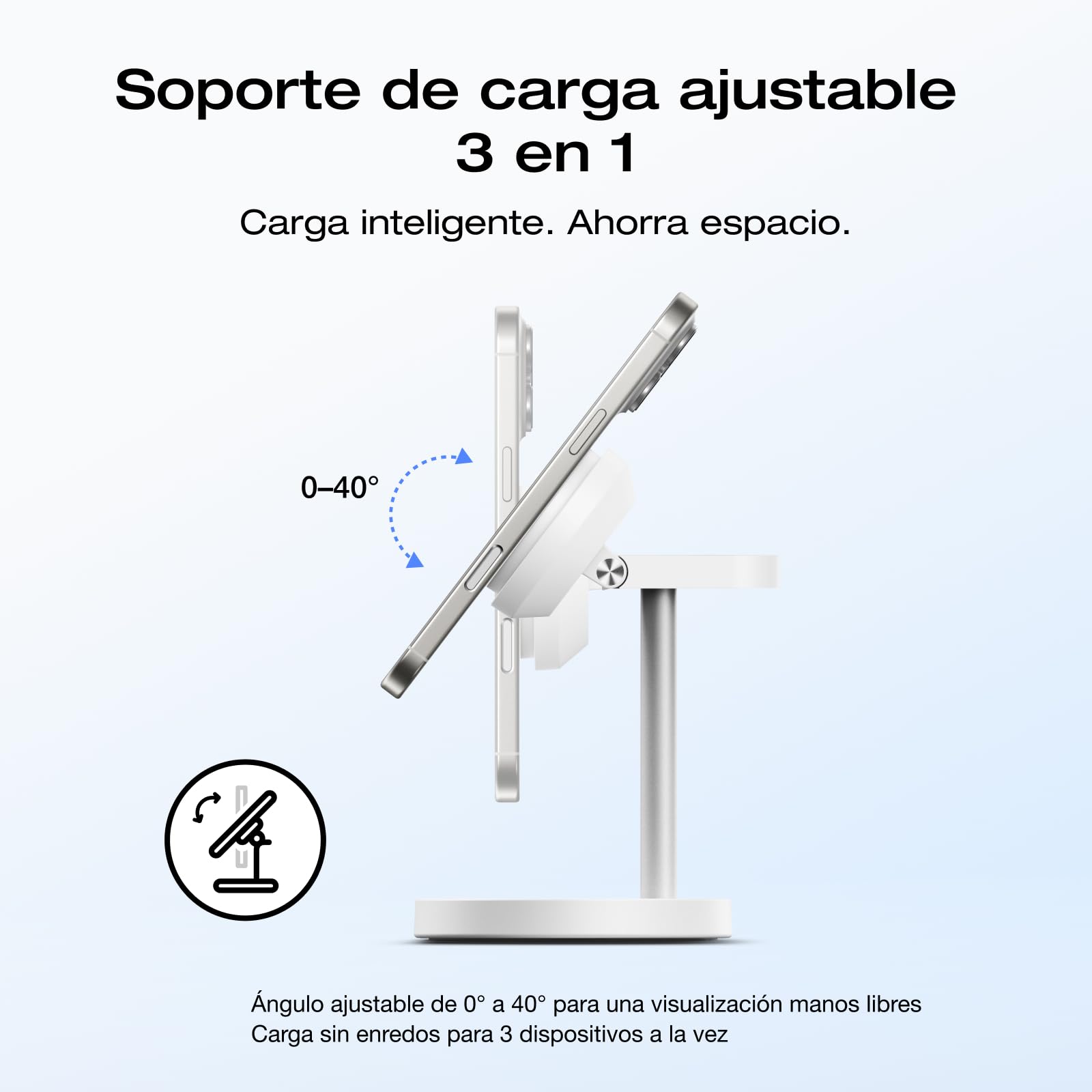 EcoFlow Estación de Carga 3 en 1 Qi2 con Soporte Ajustable, estación de Carga inalámbrica para iPhone, Cargador magnético inalámbrico de 15 W para iPhone 17/16/15/14 Series, Apple Watch y