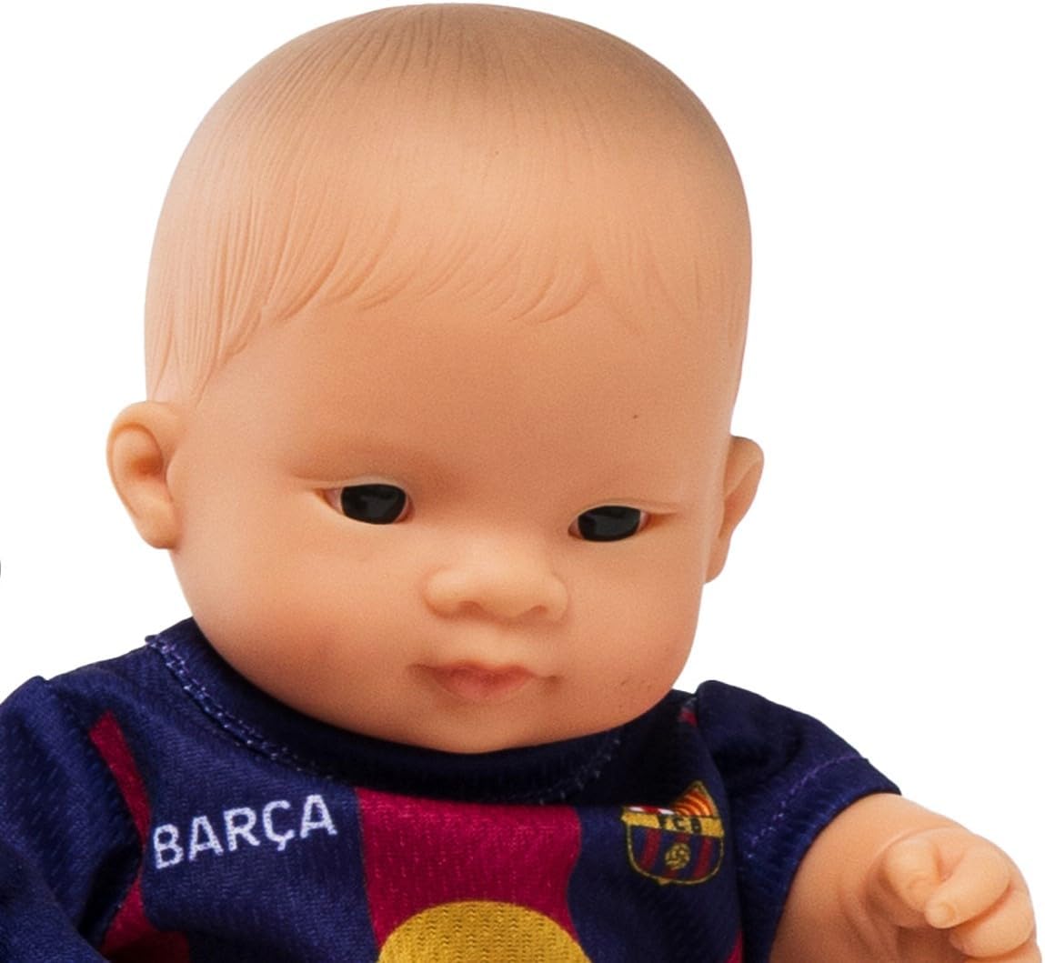 FC Barcelona Realistic Reborn Baby Dolls with Official Dress, Cute Scented Body with Vanilla Perfume, Articulated and Collectible Soccer Doll, 8 1/4 inches tall | FCB Official License (Asian Girl)