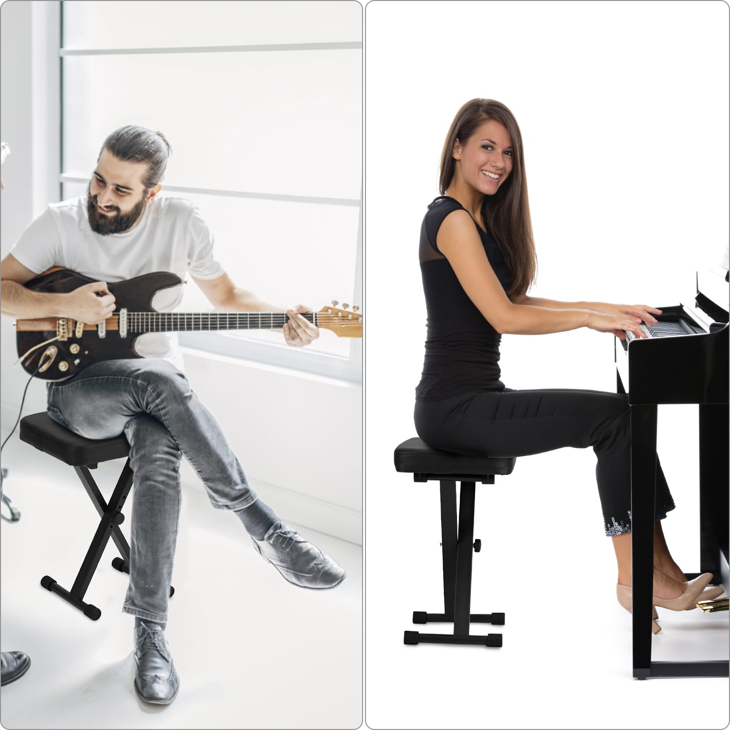 QWORK® Sgabello regolabile per pianoforte/tastiera/chitarra, Sgabello pieghevole con imbottitura 6 cm, Regolabile in altezza 40-50 cm