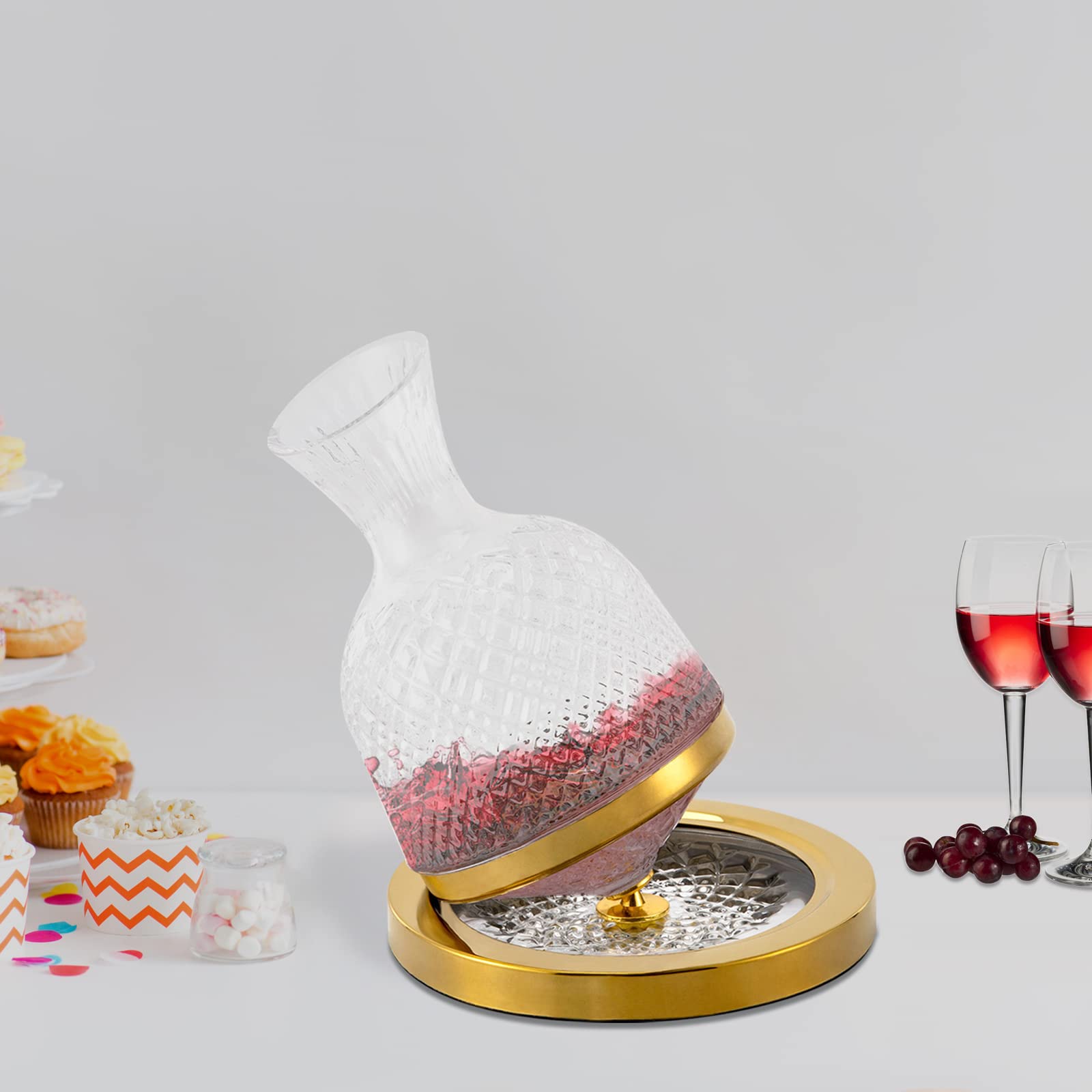 Red Wine Decanter Set?Red Wine Decanter Set 360 Rotation?Red Wine Decanter Set with Glasses (Gold)