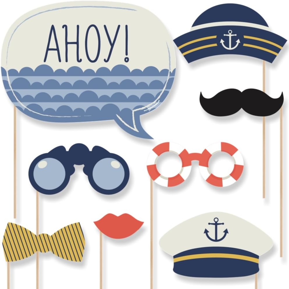 Ahoy - Nautical - Photo Booth Props Kit - 20 Count