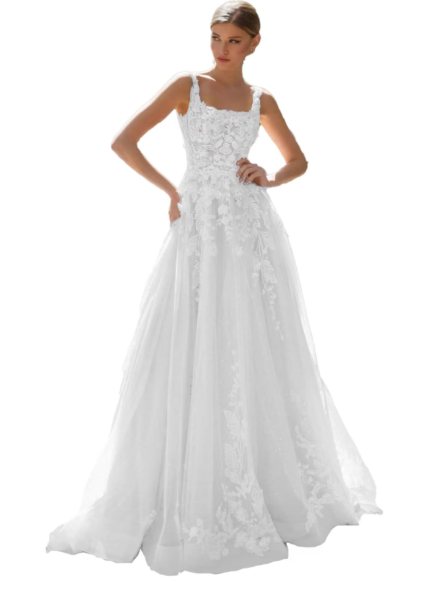 MKNDHRS Women's Boho Wedding Dresses for Bride Corset Lace Tiny Florals A-Line Tulle Evening Formal Gowns