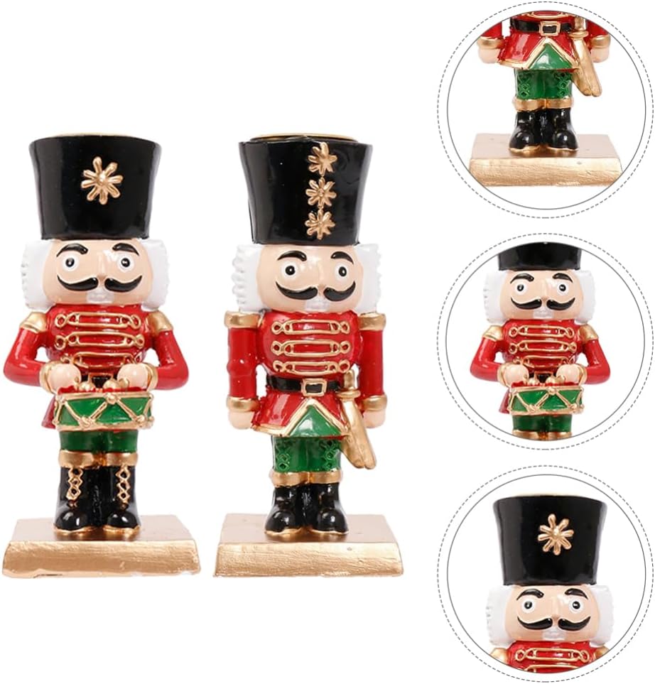 jojofuny 2pcs Vintage Nutcracker Candle Holder: Rustic Xmas Taper Candlestick Centerpiece, Multi-Color Resin Christmas Table Decor for Dining Room, Fireplace