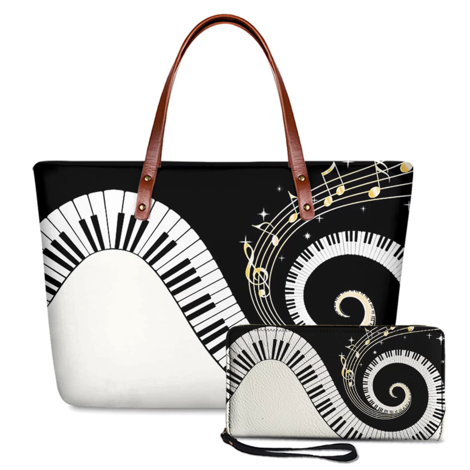 Set di borse e borse a farfalla per donna con manico superiore borsa a tracolla con portafogli coordinati, 2 pezzi, Tastiera pianoforte, Taglia unica