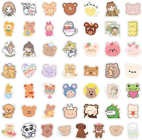 Miniatura 2 de Calcomanías de oso de dibujos animados, calcomanías de vinilo estético impermeables para laptop, botellas de agua, teléfono, cuaderno, calcomanías