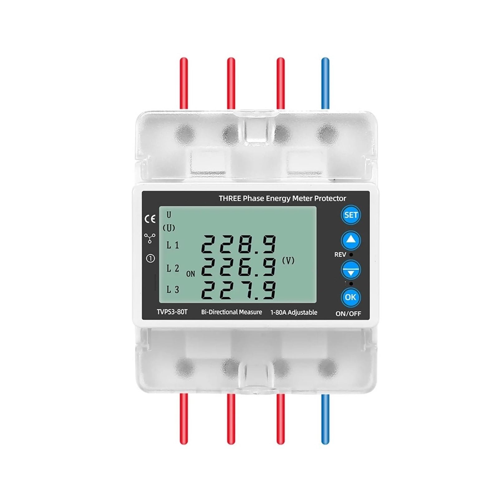 Compteur d'énergie triphasé 380V et protecteur de surtension rail DIN 80A
