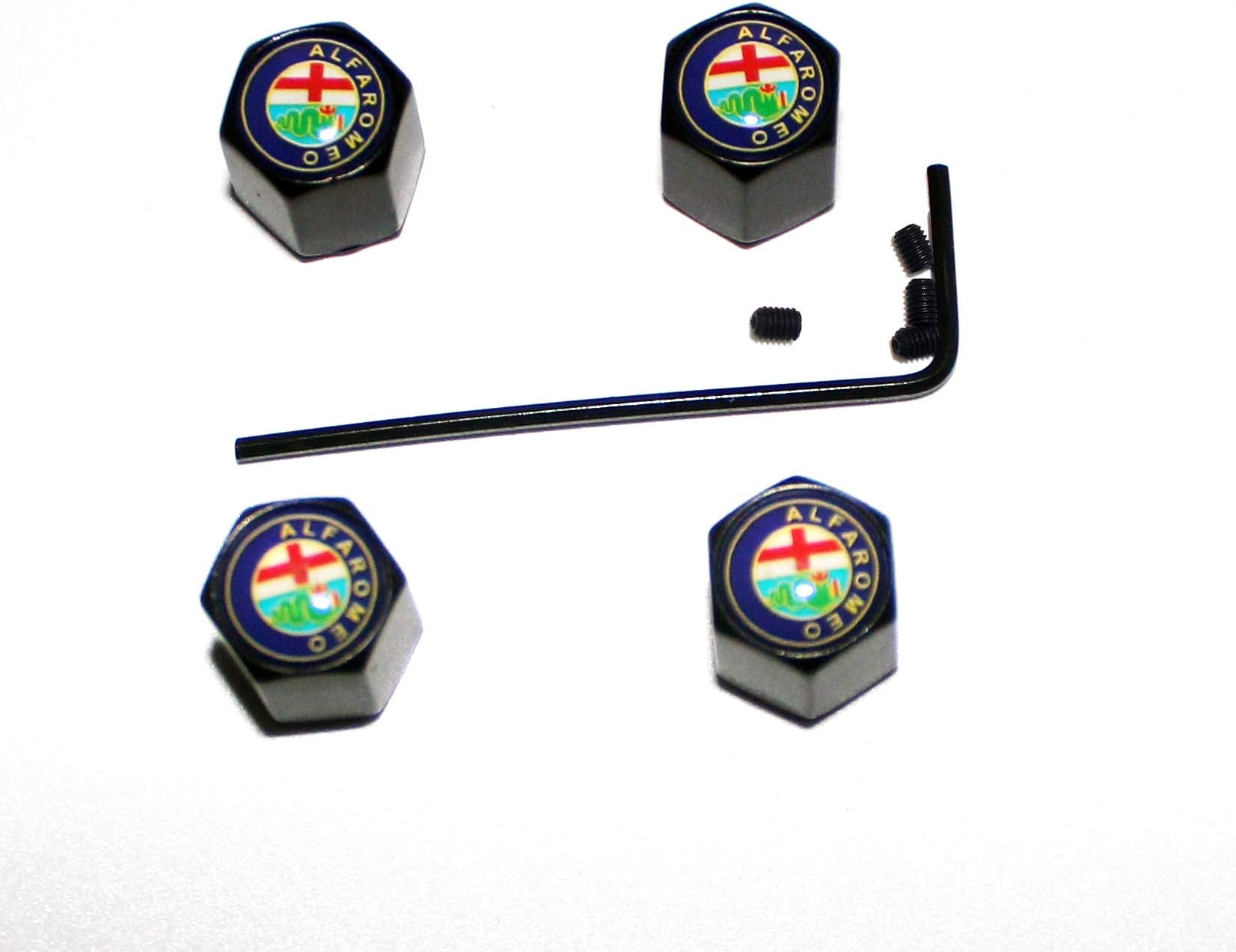 Anti-Theft Car Wheel Tire Valve Stem Cap DUST Cover Universal with Tool for Alfa Romeo Giulietta Mito Spider GT Styling Logo (Black)