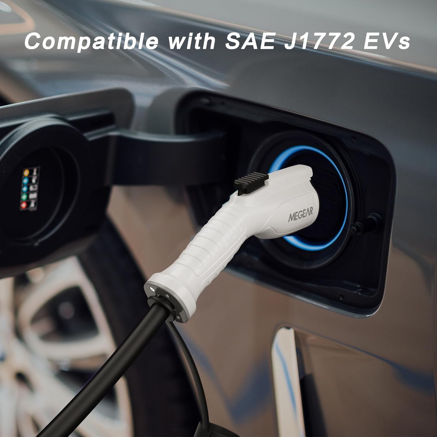 MEGEAR Level 1-2 EV Charger 16 Amp 25FT Cable Portable Electric Charger for J1772 EVs with NEMA 6-20 Plug and NEMA 5-15 Adapter