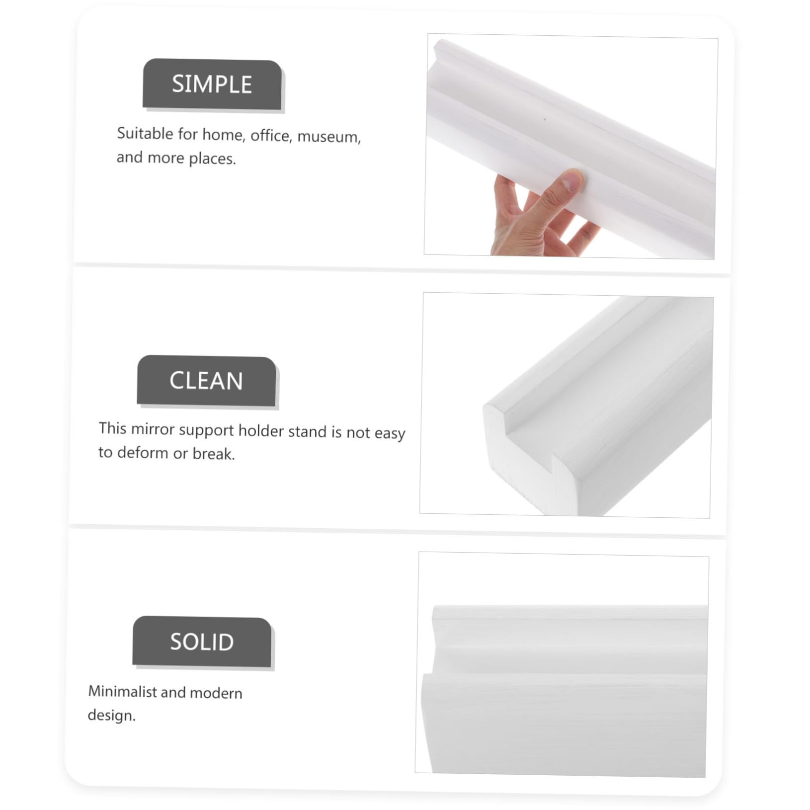 Support Sol Miroir Plein Pied en Bois Blanc Anti Dérapant