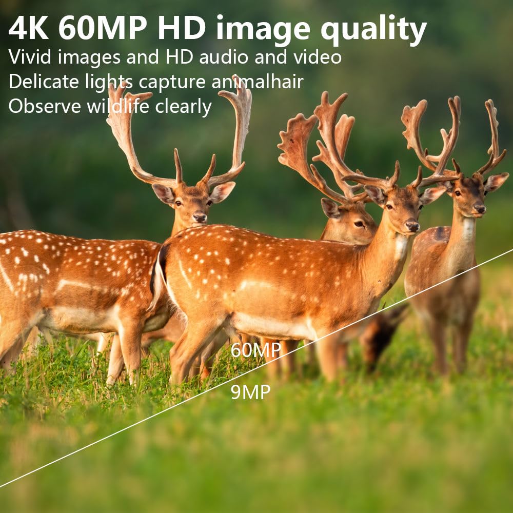 48MP 4K 30fps Wildlife Camera with Mobile Phone Transmission, Motion Sensor, Night Vision, WiFi, 120° Detection Angle, 0.2s Fast Trigger, IP66 Waterproof for Wildlife Monitoring and Home Security