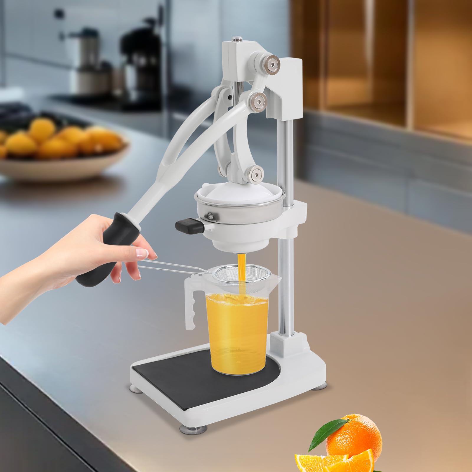 Saft-Zitruspressen, Manuelle Saftpresse Edelstahl, Hebel Zitruspresse 2 Köpfe, Obst Entsafter Hand Presse Orange Zitrone Granatapfel, 304 Stahl Robust Stabil 500ml, Küchen Saft Presse