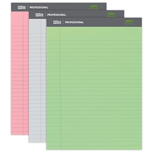 Office Depot Bloc legal profesional, 8 12 pulgadas x 11 34 pulgadas, con renglones legales, 50 hojas, colores surtidos, 3 unidades, 99494
