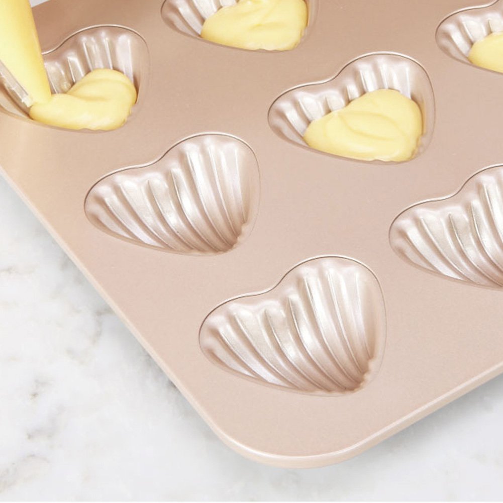 CANDeal 12 Trous, Moule À Madeleine En Forme De Coeur, Moule À Mini-muffins, Moule À Gâteau Spécial, Revêtement Antiadhésif