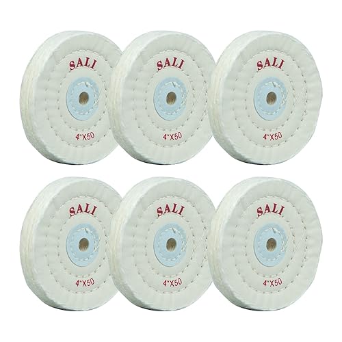 SALI Paquete de 6 ruedas de pulido para molinillo de banco, rueda de pulido de algodón blanco de 4 pulgadas (50 capas) para pulidora de