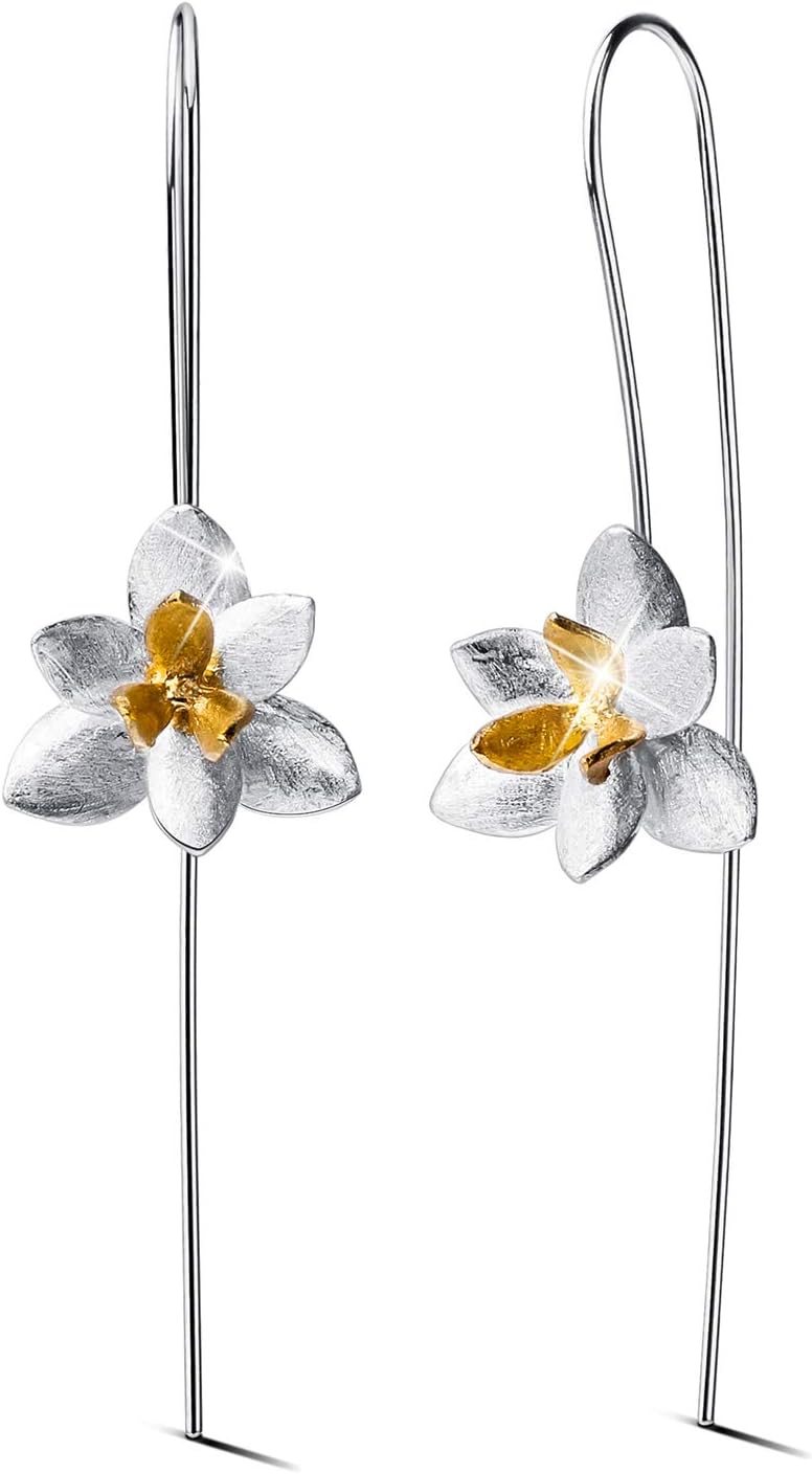 Christmas GiftsSpringlight S925 Sterling Silver Drop Earrings Elegant Orchid Flower Fashion Dangle Earring Handmade Jewellery Personalised Gifts, Birthday Gifts for Women, Gifts for Her.