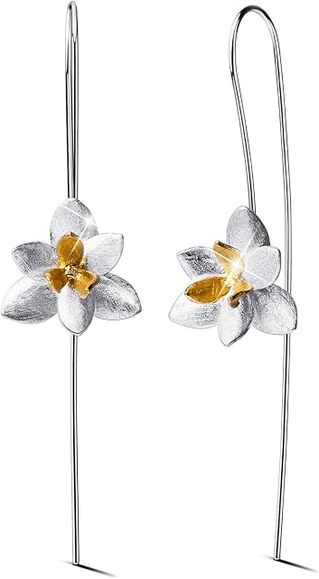 Valentines Gifts for HerSpringlight S925 Sterling Silver Drop Earrings Elegant Orchid Flower Fashion Dangle Earring Handmade Jewellery Personalised Gifts, Birthday Gifts for Women.
