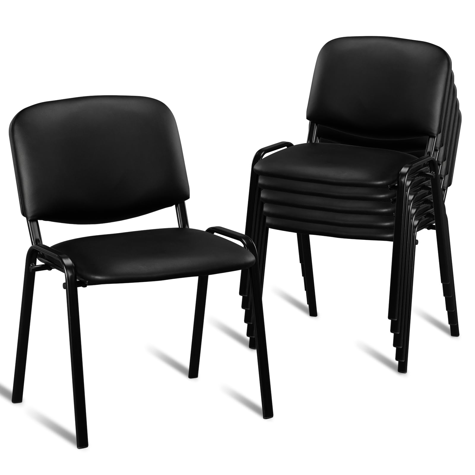 VINGLI 5-Set Waiting Room Chairs, Stackable Chair for Office, PU-Black