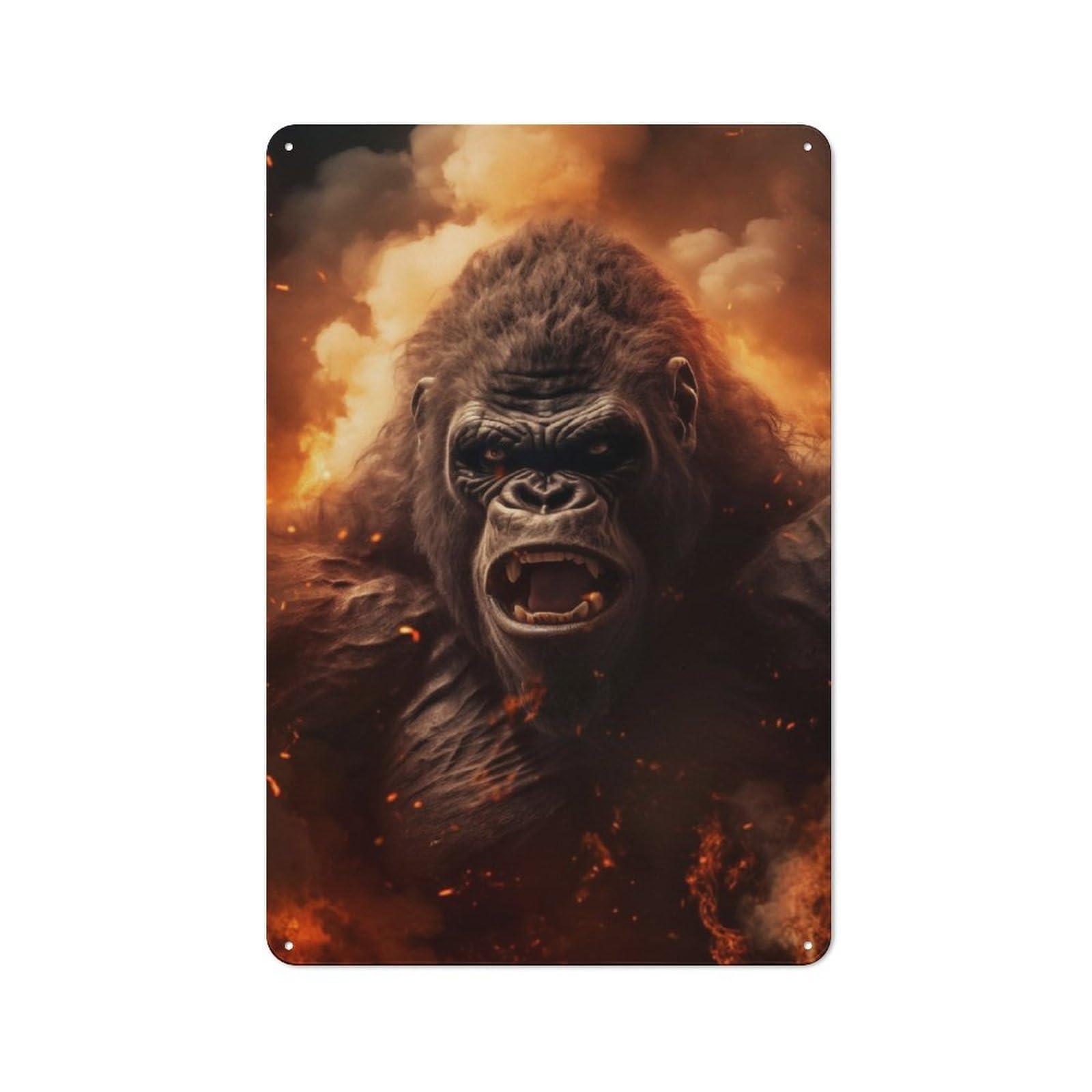 Junmoney Furious Gorilla Fire Flame Retro Metal Wall Decor 30X20cm, Metal Wall Art Sign For Living Room, Hallway, Kitchen Or Cafe