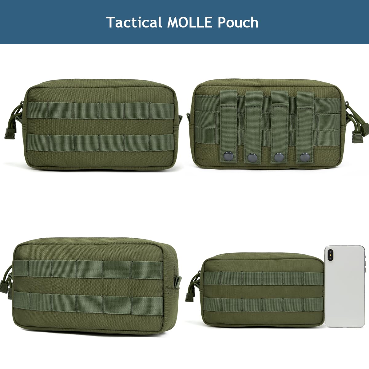 MUCHER EDC Pouch Molle Pouches Tactical Waist Bag Utility Waist Pack with 3 Hooks for Outdoor Hiking Hunting Camping Training (A-Green) - Image 4