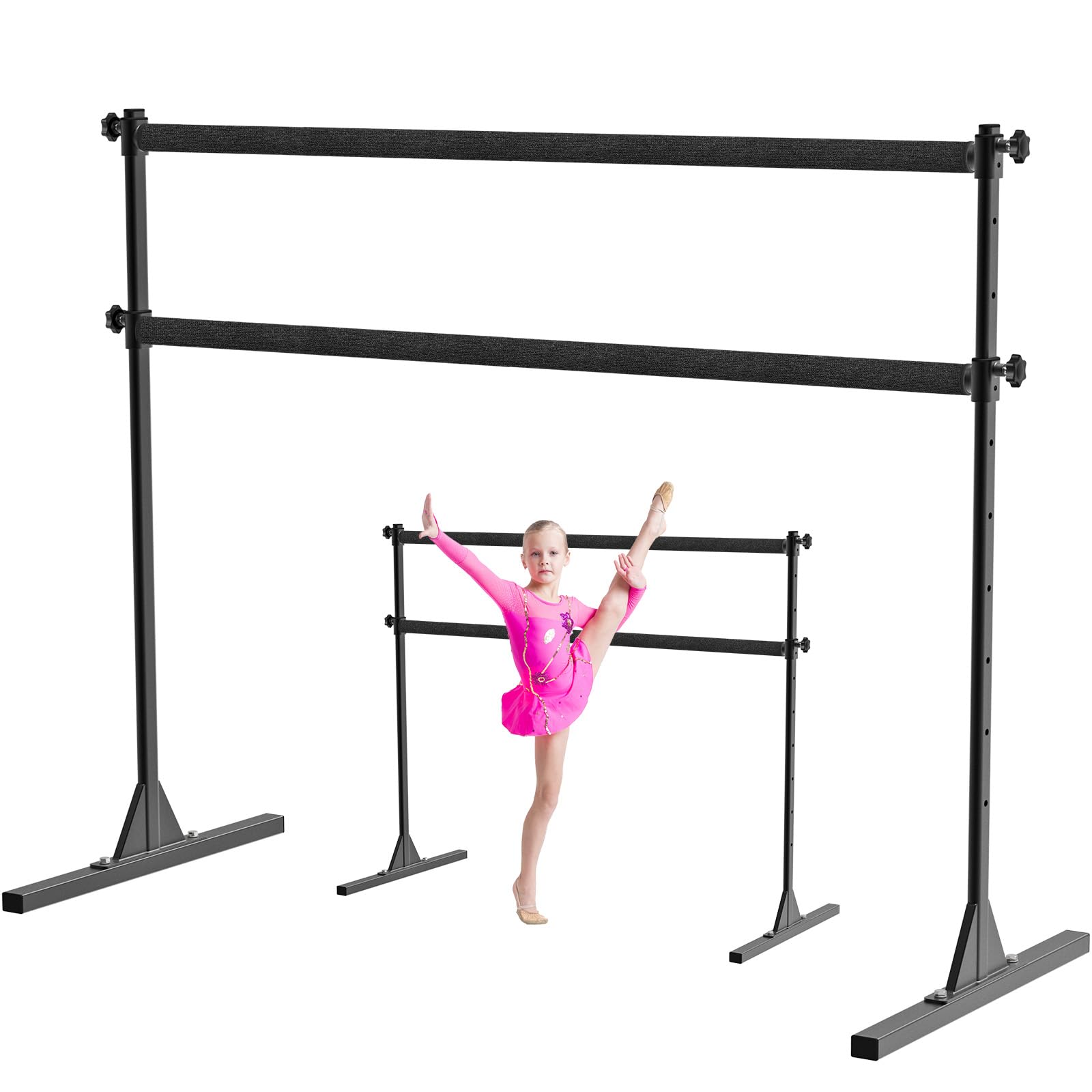 BeneLabel Ballet Barre Freestanding, Portable Ballet Bar 10 Height Adjustable Cloth Wrapped Stretching Dance Bar for Girls Kids Adults Home Workout Fitness Yoga, 150 x 71cm