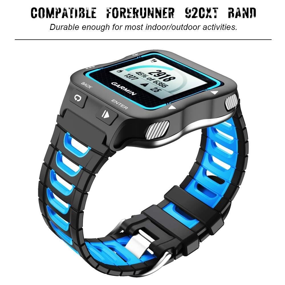Kompatybilny z zegarkiem Garmin Forerunner 920XT, miękki, sportowy pasek do zegarka, zamiennik do smartwatcha Forerunner 920XT, czarny/niebieski