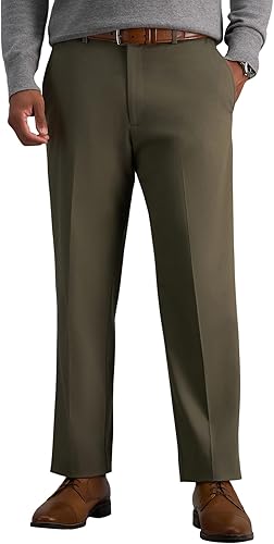 Haggar Mens Premium No Iron Khaki Classic Fit Expandable Waist Flat Front Casual