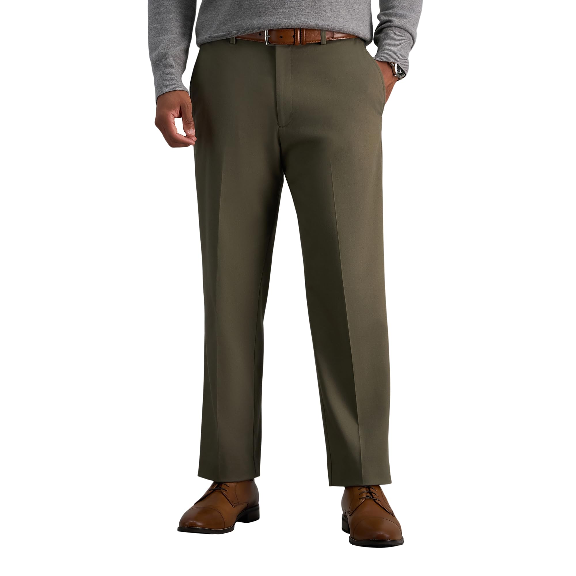Haggar mensHC10884Premium No Iron Classic Fit Expandable Waist Plain Front Casual Pants - Brown - 34W x 29L