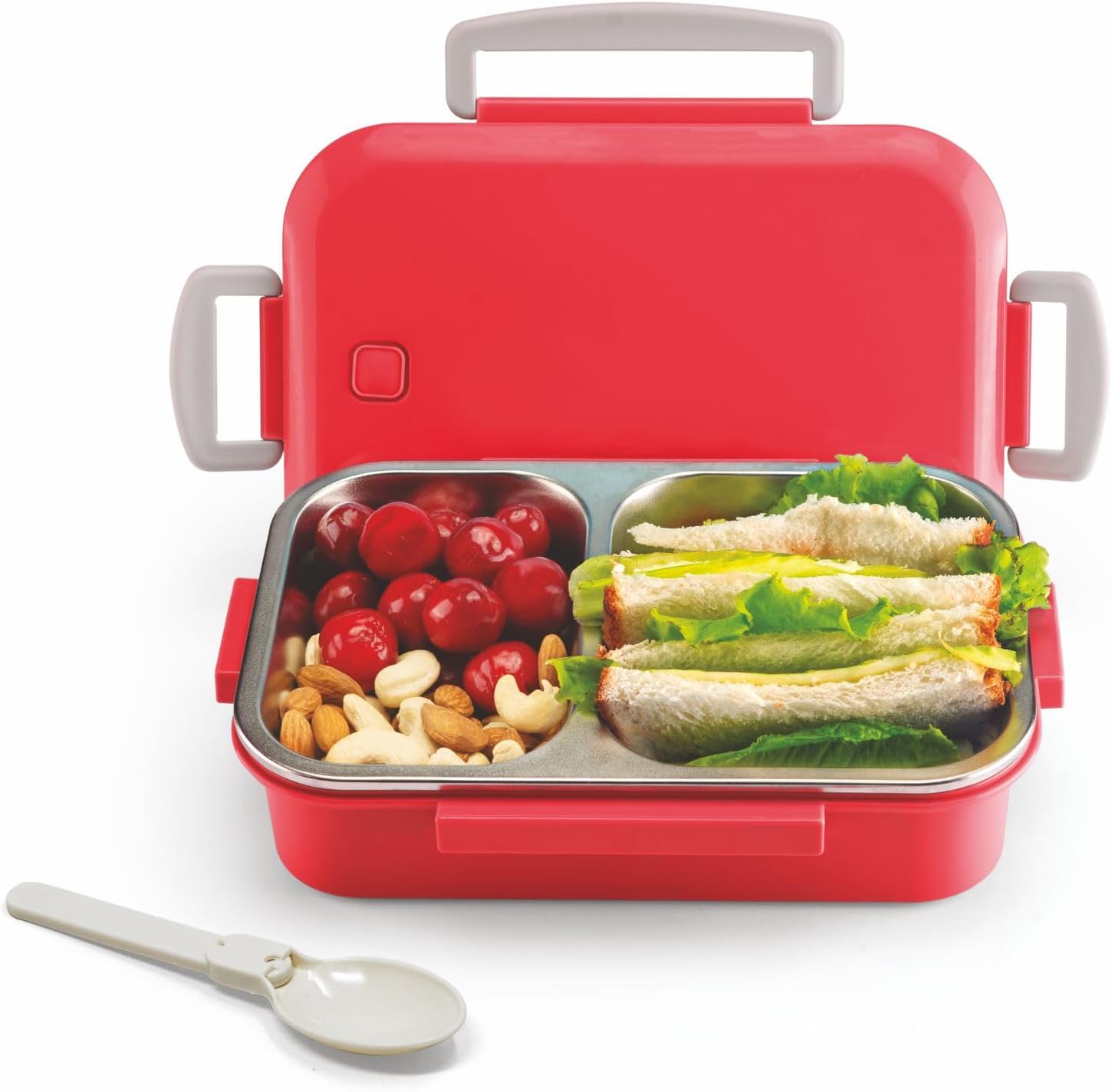 Signora Ware Eat-Up Stainless Steel Lunch Box for Kids Adults, Puf Insulation Keeps Food Warm, Food Grade Bpa Free, 2 Compartments with Locking Lid and Steam Valve, Spill Leak Proof (750Ml Red)