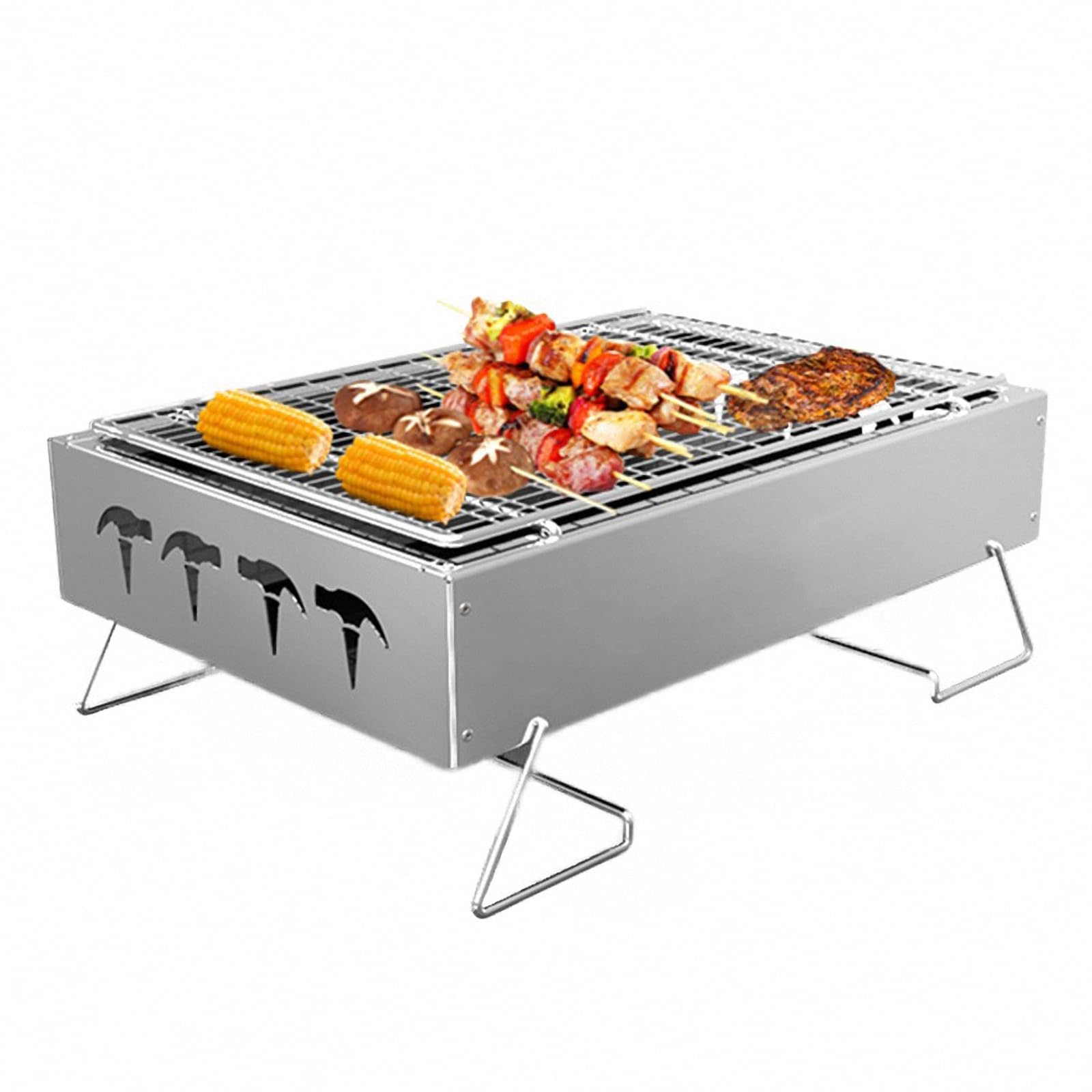 Parrilla de mesa de acero inoxidable, mini parrilla de barbacoa pequeña plegable para el hogar, parrilla de carbón portátil para picnic al aire libre para acampar,Style1,Size