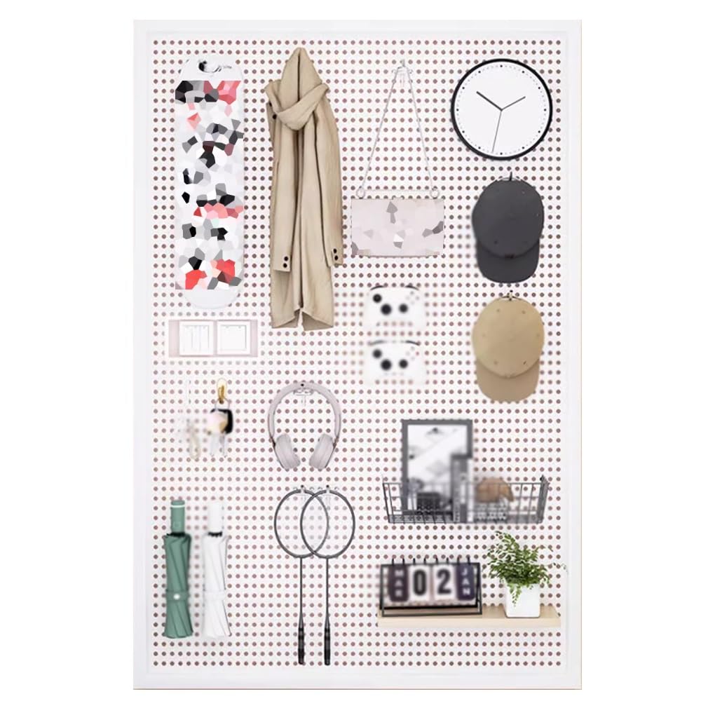 Kit organizador de tablero perforado para garaje y cocina, paneles de almacenamiento de metal con ganchos, sistema de tablero de clavijas de montaje en pared (blanco, 100 x 50 x 2,5 cm)