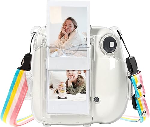 Miniatura 8 de Rieibi Mini 7+ - Funda de cristal transparente para cámara instantánea Fujifilm Mini 7 Plus, versión mejorada con correa de hombro extraíble