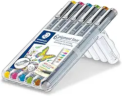 STAEDTLER Canetas Nankin Pigment Liner 0.5mm 6 Unidades Sortidas - 30805S2SB6 - Fineliner Permanente com Tinta Pigmentada, À Prova d’Água, Ideal para Escrita, Esboço e Desenho