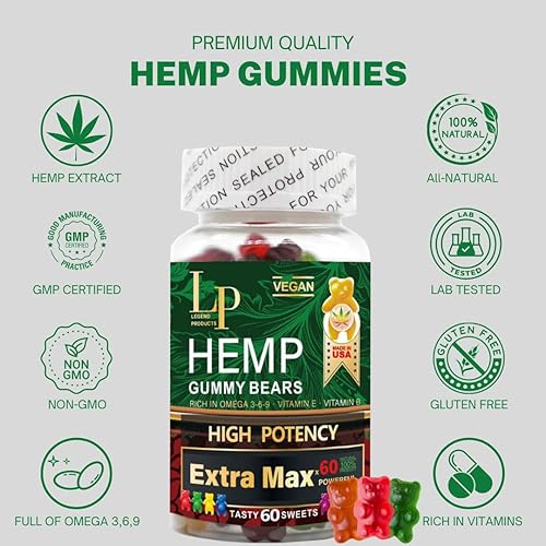 Miniatura 5 de Legend - Gomitas de cáñamo de alta potencia para un sueño reparador, calma, inflamación, dolor, sabores afrutados, gomitas de cáñamo orgánicas -