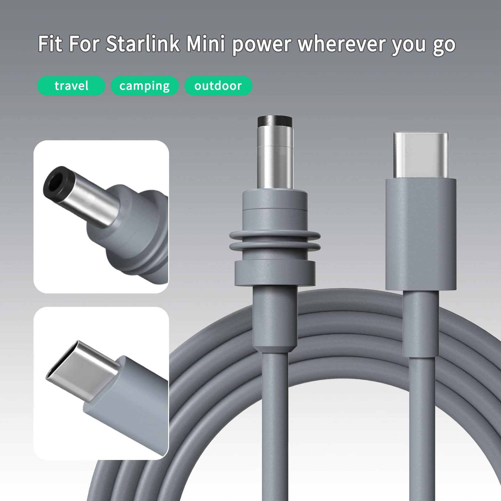 olkioyio Fit for Starlink Cable 3.3FT/1M, Mini USB C to DC Power Cable Cord, Work with 100W PD Source 20V PD Charger, Star Link M ini Accessories