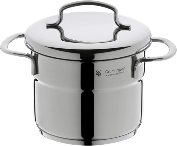 WMF 712776040 cookware 12 cm approx. 1l Mini stackable pouring rim metal lid Cromargan stainless steel brushed suitable for all stove tops including induction dishwasher-safe