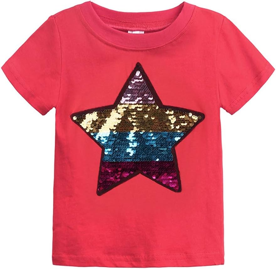 Toddler Little Kids Baby Boys Girls Magic Flip Sequins Tshirt,Short Sleeve Crew Neck Pullover Tees Tops