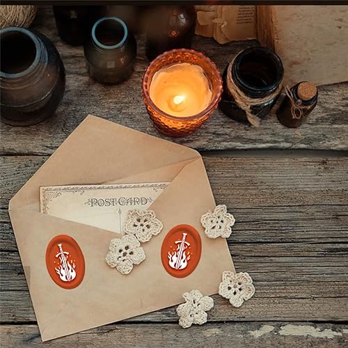 Miniatura 5 de CRASPIRE Sello de cera de espada, sello de cera de sellado de fuego, ovalado, retro, vintage, cabeza de sello de latón extraíble con mango de madera