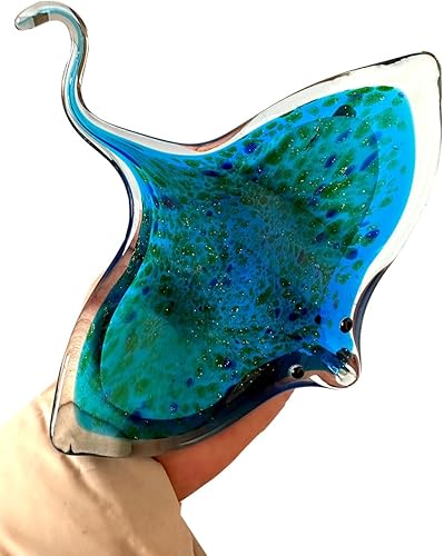 Miniatura 6 de Estatuilla de animales marinos soplados de vidrio hecho a mano, escultura de pescado del diablo, decoración moderna en miniatura para el hogar,