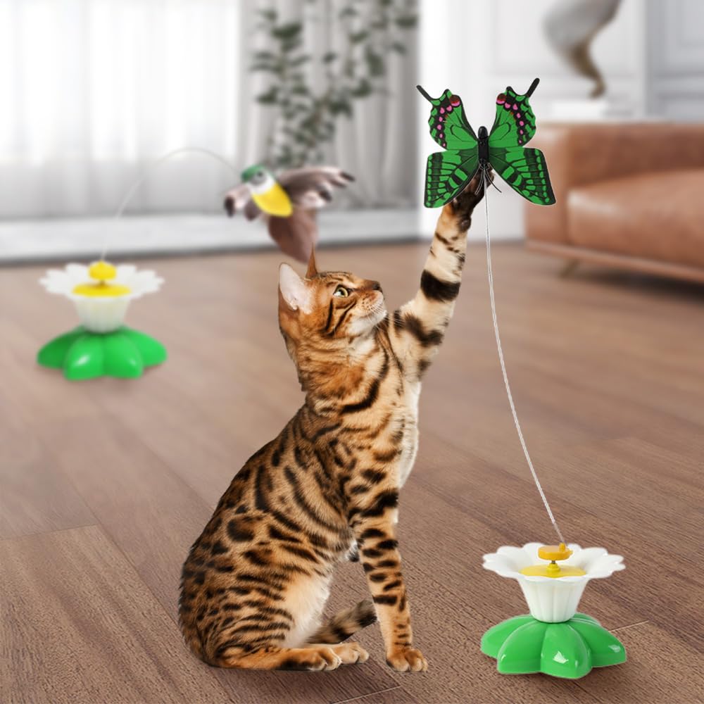 Drkicsy Juguete eléctrico para gatos, juguete interactivo para pájaros, juguete interactivo para gatos, juguete eléctrico giratorio de 360 grados, juguete interactivo de simulación de pájaros para