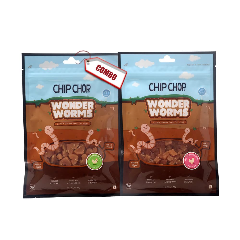 Chip Chops Dog Treat Combo (Diced Chicken & Mealworms and Chicken & Mealworms Mini Hearts) 70gm Each - Protein Rich Snacks for All Dog Breeds (B0CM68P6WF) Amazon Price History, Amazon Price Tracker
