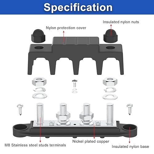 Miniatura 8 de Barra de bus 150A 12V Bloque de distribución de energía con bloque de terminales de 3 postes de 14 pulgadas (M6) con cubierta para automoción,