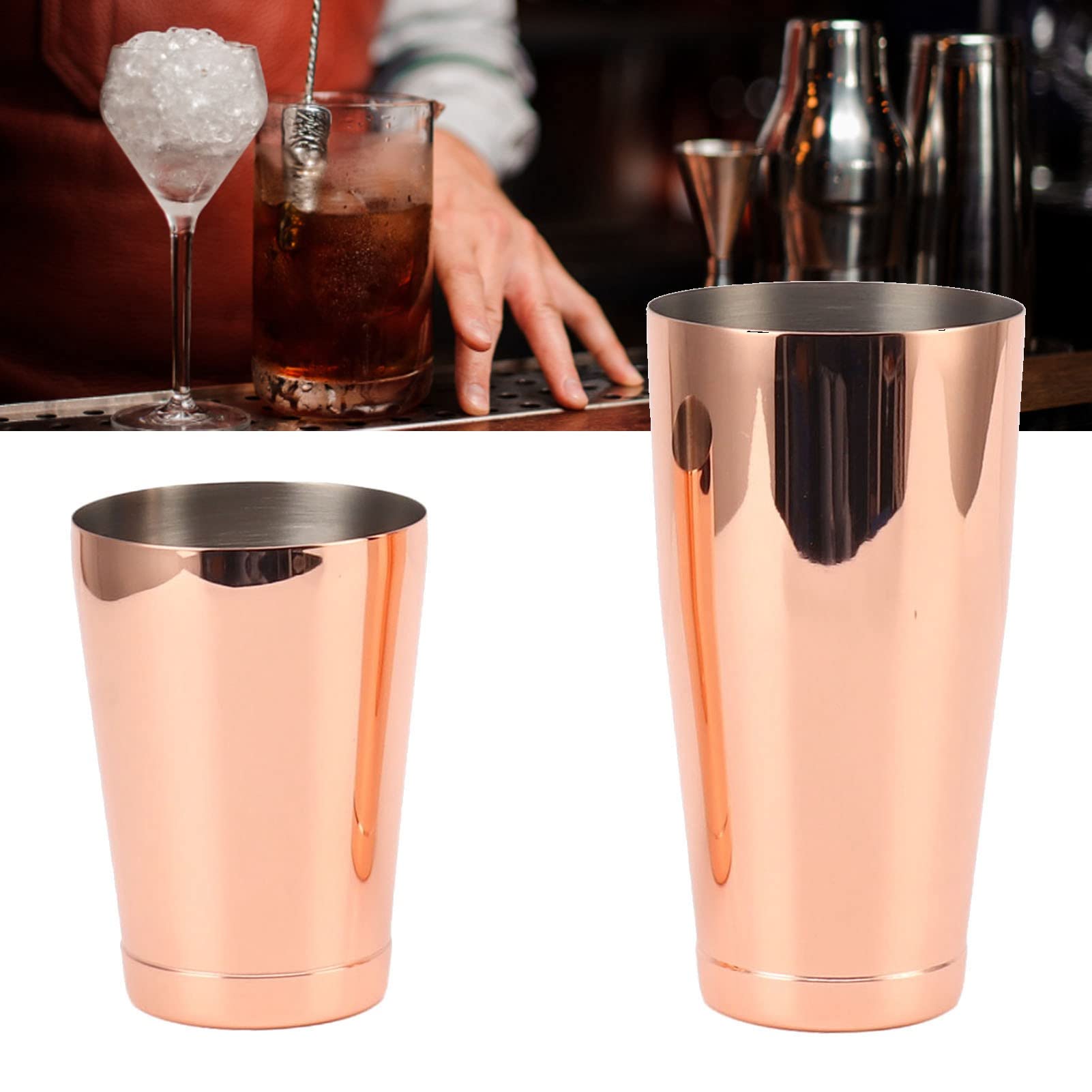 FLEXMAN Shaker À Cocktail, Mélangeur De Boissons Professionnel À 2 Sections En Acier Inoxydable, Outils De Bar Essentiels Pour Les Fêtes, Les Voyages En Camping, Les Pique-Niques (Plaqué cuivre avec
