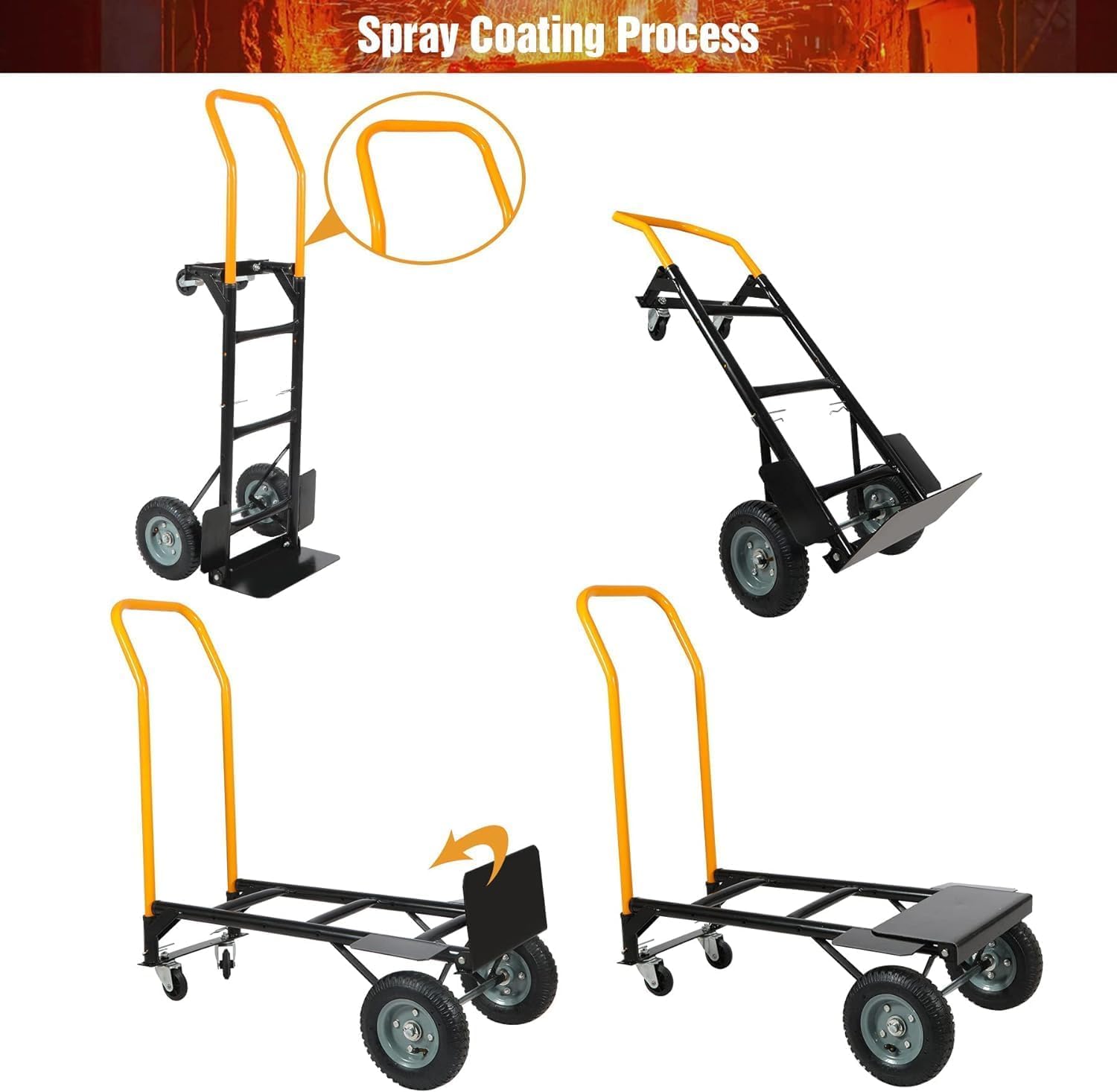 REDCAMP 2-in-1 Sackkarre, robust, 150 kg, zusammenklappbare Sackkarre | Umwandelbare Sackkarre, tragbarer 4-Rad-Dollywagen mit Drehgelenk, robuster Plattformwagen zum Umzug, 150 kg Kapazität, Gelb