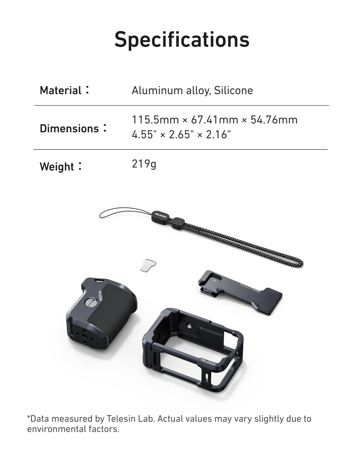 TELESIN Zestaw Street Grip do DJI Action 6 z metalową klatką króliczka | Uchwyt na aparat z konstrukcją kołyskową | Obudowa ze stopu aluminium | Backup Gniazdo na kartę TF |
